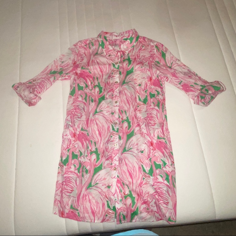 Lilly Pulitzer “let’s flamingle” button down dress